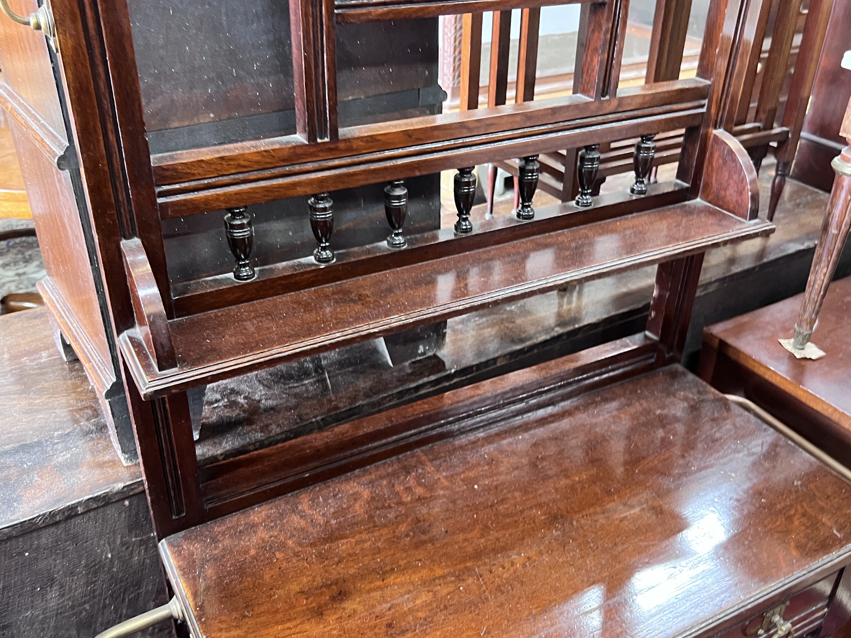 A late Victorian brass mounted mahogany hallstand, width 98cm, depth 39cm, height 194cm